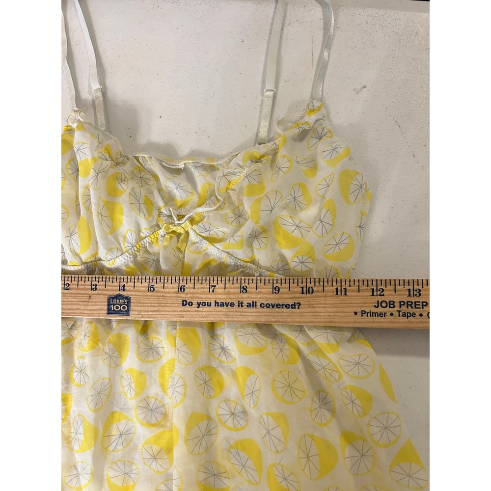 Lemon Print Sheer Babydoll Camisole Top Yellow White Ruffle Bow MEDIUM - Picture 7 of 8